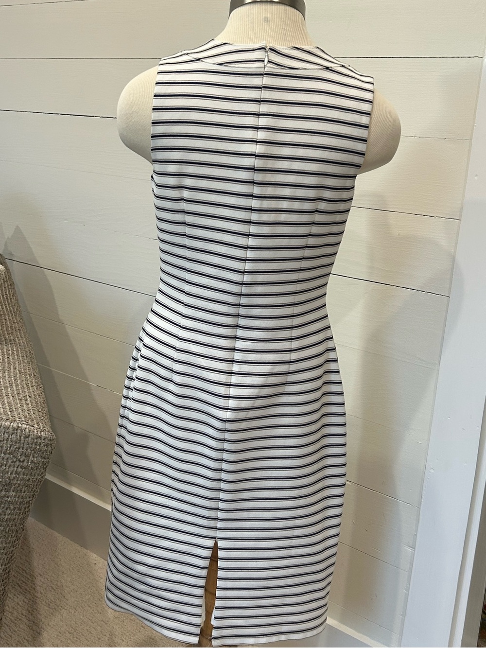 Ann Taylor Black and White Striped Midi Sheath Dress, Size 6P - Picture 2 of 6
